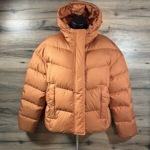 LL BEAN Women's 650 Fill DownTek Hooded Orange Puffer Jacket Popham- Med New